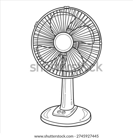Electric Table Fan Line Art Outline Illustration Coloring Page