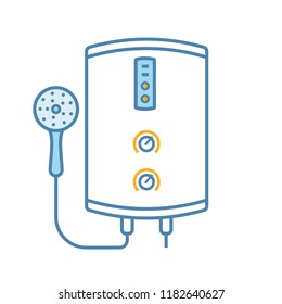 Electric tankless water heater color icon. Bathroom heating water. On demand home boiler with shower head. Isolated vector illustration
