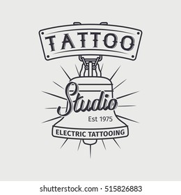 Electric tattooing vintage logo design with bell symbol. Vector illustration