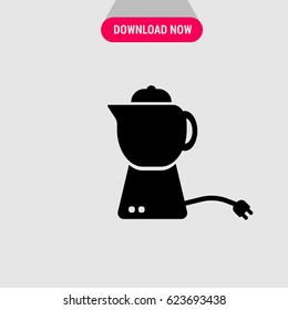 Electric Teapot Vector Icon, The symbol of kettle with electric cord.  Simple, modern flat vector illustration for mobile app, website or desktop app  