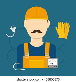 Electric technician man, vector illustration
