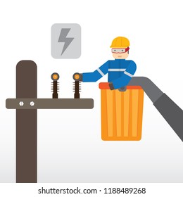 electric technician in service and safety work by isolate source of power supply