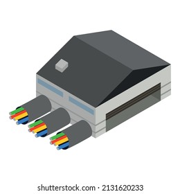 Electric technology icon isometric vector. Large garage, colored electric cabel. Multicolored wire, electrical equipment, modern technology