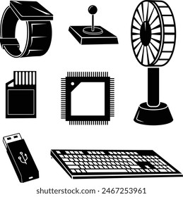 Electric technology item computer supply device silhouette illustration vector art work