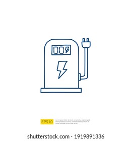 electric terminal station for electrical car vehicle doodle icon. eco green friendly transportation concept on white background vector illustration