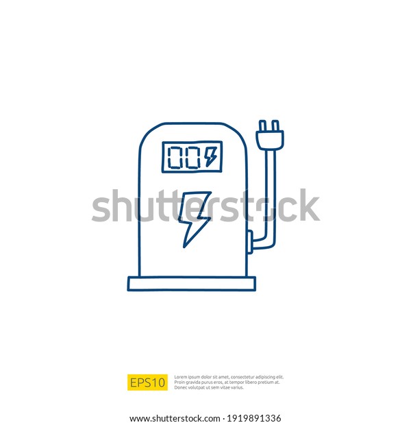 electric terminal station for electrical car\
vehicle doodle icon. eco green friendly transportation concept on\
white background vector\
illustration