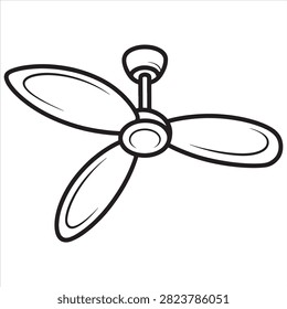 Electric Three Blade Ceiling Fan Cooling Appliance Home Air Circulation Vector Line Art For Coloring Book