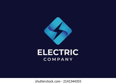 Electric thunder bolt logo design with Gradient blue square vector illustration