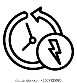 Electric timer line icon, Electricity concept. Vector graphics. Lightning circle arrow sign on white background, style mobile or design