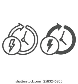 Electric timer line and solid icon, Electricity concept. Vector graphics. Lightning circle arrow sign on white background, outline style icon for mobile or web design