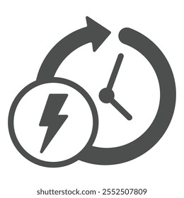 Electric timer solid icon, Electricity concept. Vector graphics. Lightning circle arrow sign on white background, glyph style icon for mobile or web design