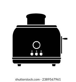 Electric toaster flat silhouette vector isolated on white background. Electric cooking utensil silhouette icon. Black and white icon for web, tag, label. Kitchen gadget, appliance, device, kitchenware