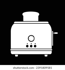 Electric toaster flat silhouette vector isolated on black background. Electric cooking utensil silhouette icon. Black and white icon for web, tag, label. Kitchen gadget, appliance, device, kitchenware