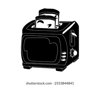 Electric toaster. Kitchen appliances for toasting flat pieces of bread. Vector black and white illustration