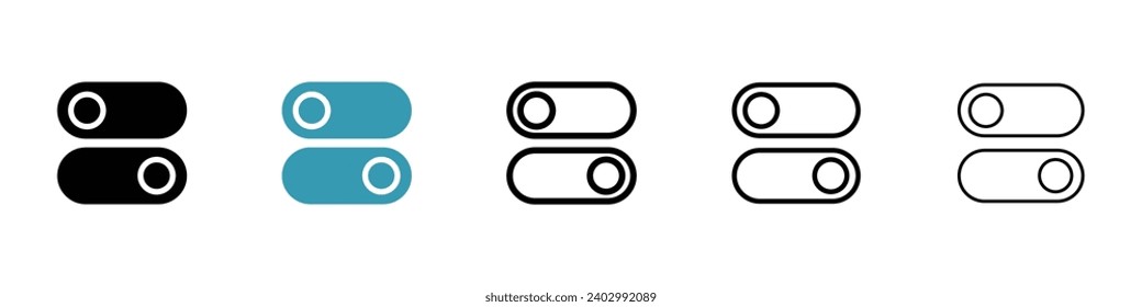 Juego de iconos vectoriales del interruptor de alternancia eléctrica. Símbolo vectorial del interruptor de alternancia eléctrica. Firma del conmutador de control deslizante activo o apagado para diseños de interfaz de usuario.