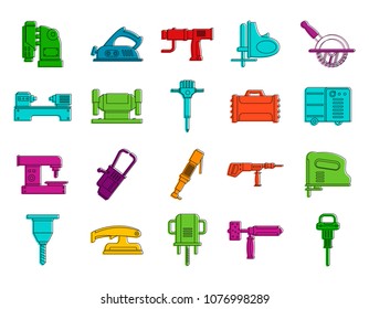Electric tool device icon set. Color outline set of electric tool device vector icons for web design isolated on white background