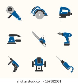 Electric tool flat vector icons set