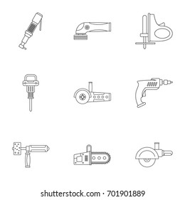 Electric tool icon set. Outline set of 9 electric tool vector icons for web isolated on white background