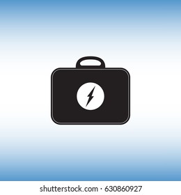 Electric toolbox flat vector sign. Electrician toolbox isolated vector icon. Recharger bag vector image.
