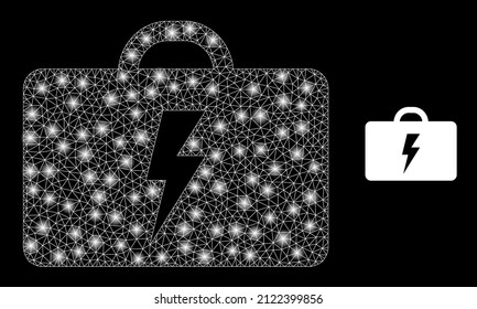 Electric toolbox icon and constellation mesh electric toolbox model with illuminated light spots. Illuminated constellation is created using electric toolbox vector icon and triangle mesh.
