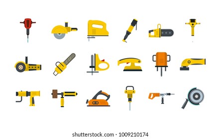 Electric tools icon set. Flat set of electric tools vector icons for web design isolated on white background