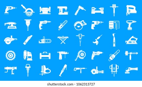 Electric tools icon set. Simple set of electric tools vector icons for web design isolated on blue background