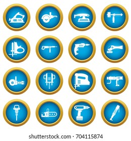 Electric tools icons blue circle set isolated on white for digital marketing