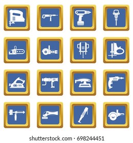 Electric tools icons set in blue color isolated vector illustration for web and any design
