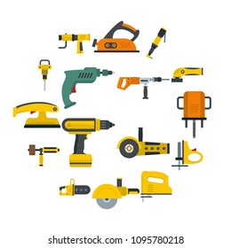 Electric tools icons set in flat style isolated vector illustration