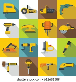 Electric Tools Icons Set. Flat Illustration Of 16 Electric Tools Vector Icons For Web