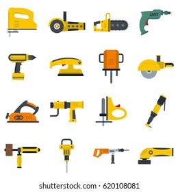 Electric tools icons set in flat style isolated vector illustration