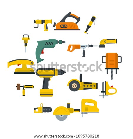 Electric tools icons set in flat style isolated vector illustration