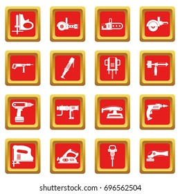 Electric tools icons set in red color isolated vector illustration for web and any design