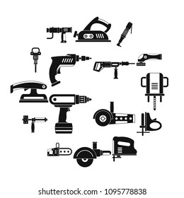 Electric tools icons set. Simple illustration of 16 electric tools vector icons for web