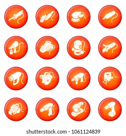 Electric tools icons set vector red circle isolated on white background 