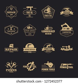 Electric tools logo icons set. Simple illustration of 16 electric tools logo vector icons for web
