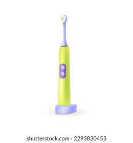 Electric toothbrush 3d vector illustration. Wireless device for brushing teeth in cartoon style isolated on white background. Modern technology, smart home, health care concept
