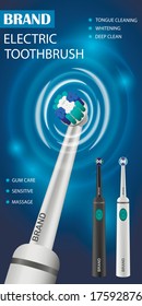 Electric toothbrush banner. Realistic illustration of electric toothbrush vector banner for web
