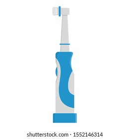 Electric toothbrush blue color cartoon isolated on white background. Teeth protection, oral care, dental health concept for toothpaste packaging, poster, banner. Vector illustration for any design.