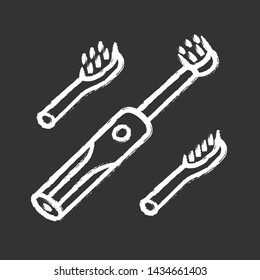 Electric toothbrush chalk icon. Teeth cleaning. Beauty device for home use. Health care. Oral hygiene. Beauty instrument. Home dental hygiene procedure. Isolated vector chalkboard illustration