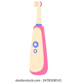 Electric toothbrush for cleaning mouth with toothpaste. Pink toothbrush for oral health care. Tool, accessory for dental hygiene, water treatments. Flat isolated vector illustration