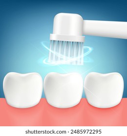 Cepillo de dientes eléctrico de limpieza de dientes. Higiene oral. Ilustración vectorial de acciones