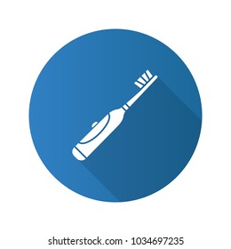 Electric toothbrush flat design long shadow glyph icon. Teeth cleaning. Vector silhouette illustration