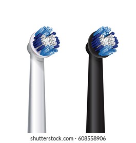 Electric Toothbrush Head. Vector Illustration Of Realistic Brush Toothbrushes On White Background.