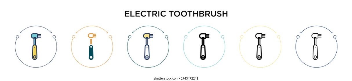 Electric toothbrush icon in filled, thin line, outline and stroke style. Vector illustration of two colored and black electric toothbrush vector icons designs can be used for mobile, ui, web