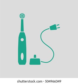 Electric toothbrush icon. Gray background with green. Vector illustration.