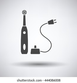 Electric Toothbrush Icon On Gray Background, Round Shadow. Vector Illustration.