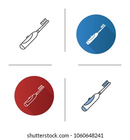 Electric toothbrush icon. Teeth cleaning. Flat design, linear and color styles. Isolated vector illustrations