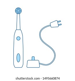 Icono de cepillo de dientes eléctrico. Línea Delgada Con Diseño De Relleno Azul. Ilustración vectorial.