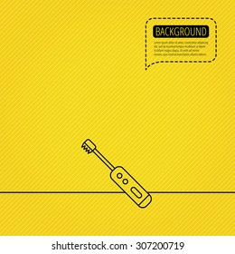 Electric toothbrush icon. Tooth cleaning sign. Speech bubble of dotted line. Orange background. Vector
